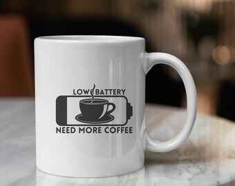 Low Battery Need More Coffee - Vinyl Sticker - Permanent or Removable Decal