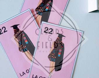 La Graduada 2022 lotería sticker, senior 2022 stickers, Hispanic graduated