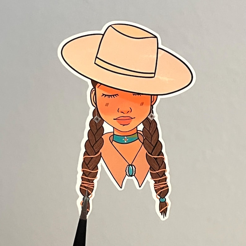 indigenous girl sticker, native girl sticker , native stickers , image 1