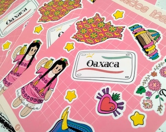 Mini hoja de calcomanías de Oaxaca, México: acabado mate, laminado brillante