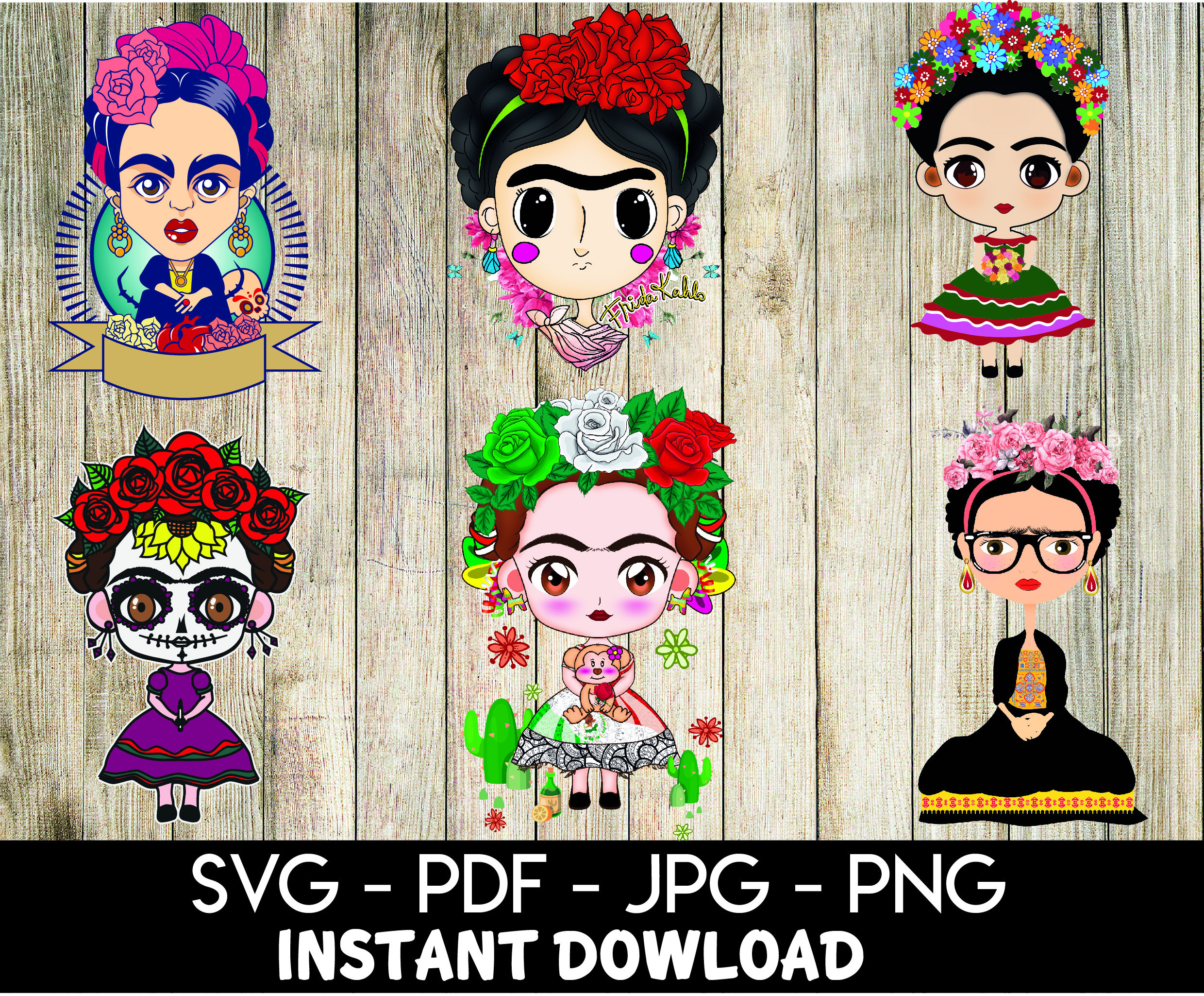 Download Frida Kahlo Svg Pack Frida Svg Frida Kahlo Clip Art Frida Etsy