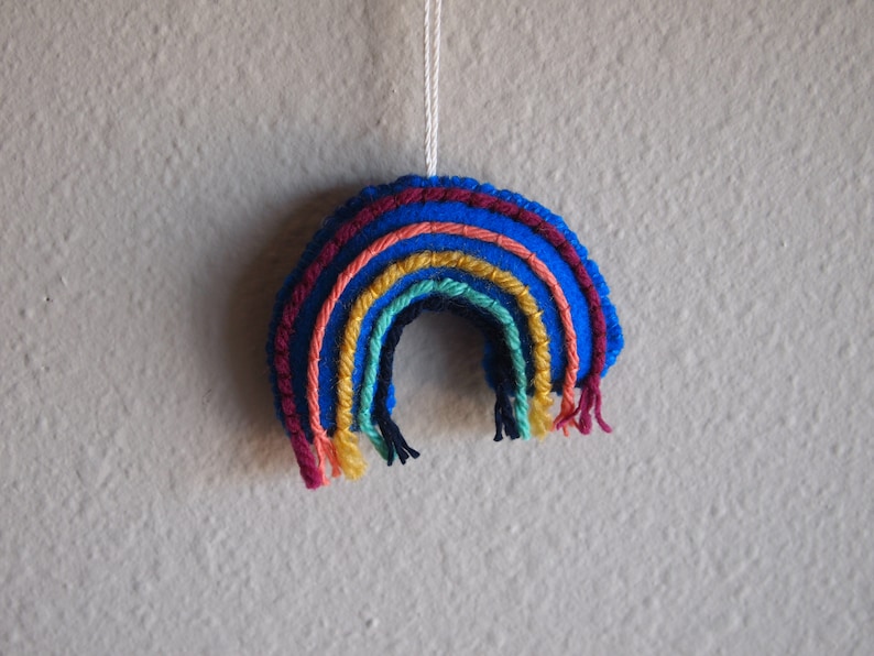 Handmade Ornament Rainbow Home Decor Felt Embroidery Blue Rainbow Christmas Ornament