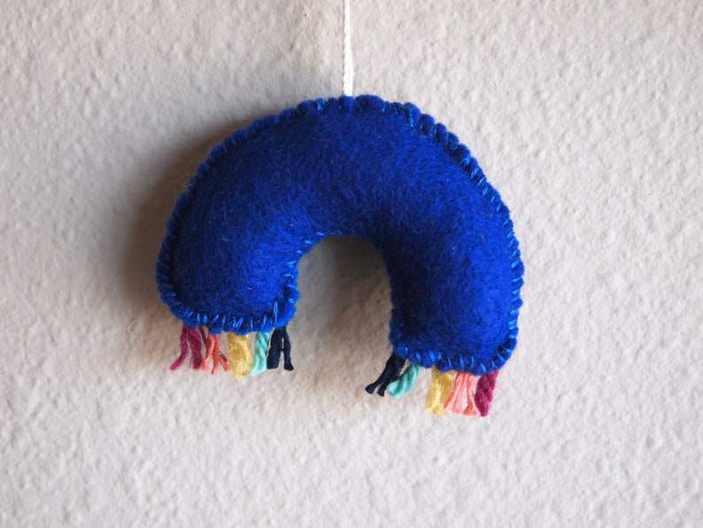 Handmade Ornament Rainbow Home Decor Felt Embroidery Blue Rainbow Christmas Ornament