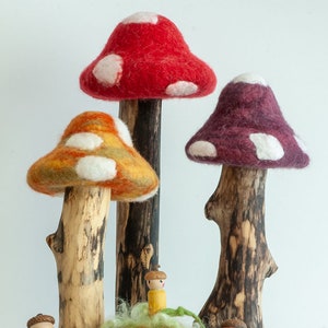 Felt mushroom Fall colour decor for small world play, nature table, doll house, fairy garden, natural toys.