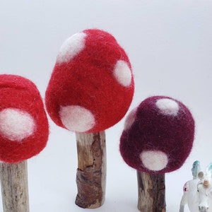 Felt mushrooms for fairy garden, doll house or small world play, natural toys, nursery or party decor woodlands theme