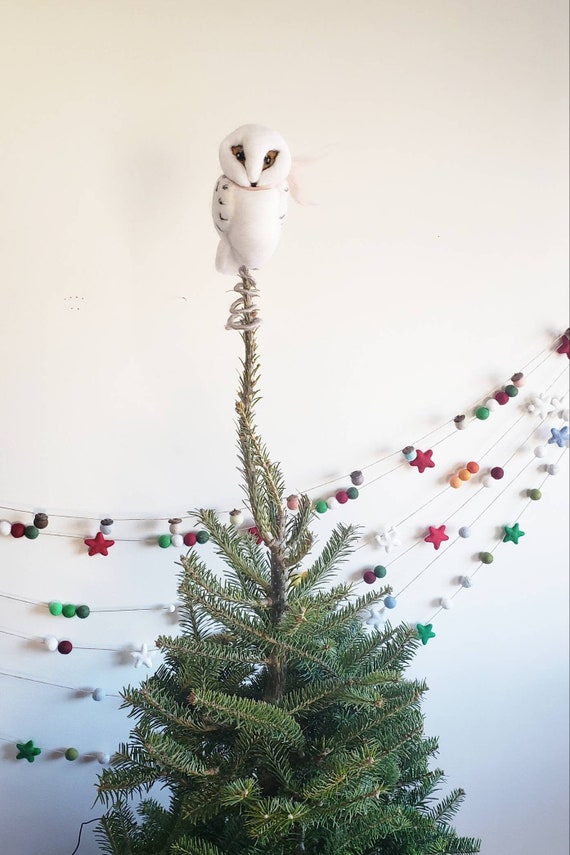2 Felt Owls Christmas Hanging Tree Decorations JOY & HOPE or standing decoration 