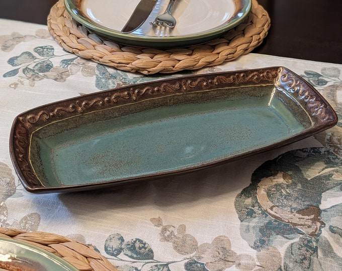 Deep Serving Tray Turquoise and Copper Etsy
