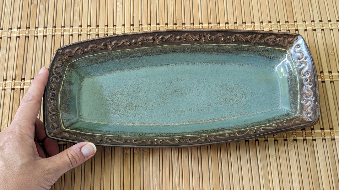 Deep Serving Tray Turquoise and Copper Etsy