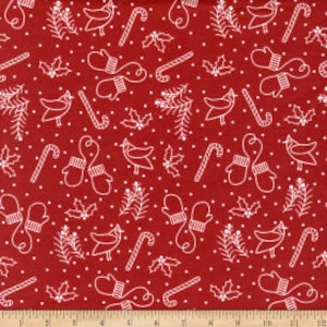 Jingle Bell Christmas by Painted Sky Studios for Benartex - Red Flannel Print or Green Quilter's Cotton Print - By the Yard, Half Yard or FQ