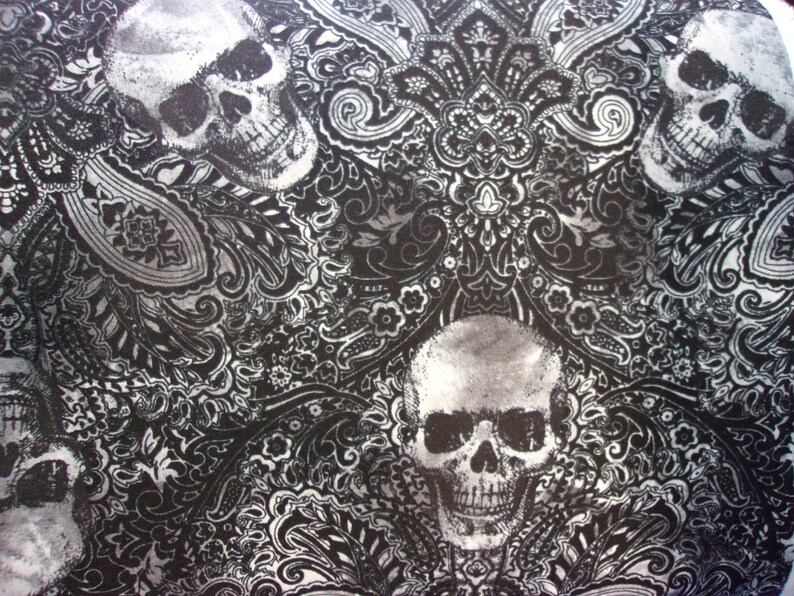 Wicked by Timeless Treasures - Filigree Skull Print on Black 100% ...
