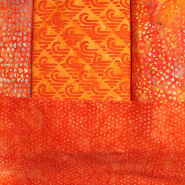 Vibrant Orange Batik Prints - 100% Cotton Hand Dyed - 4 Prints to Choose From - By the Fat Quarter, Half Yard or Yard