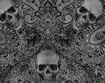 Wicked by Timeless Treasures - Filigree Skull Print on Black 100% Cotton Fabric - By the Fat Quarter, Half Yard or Yard
