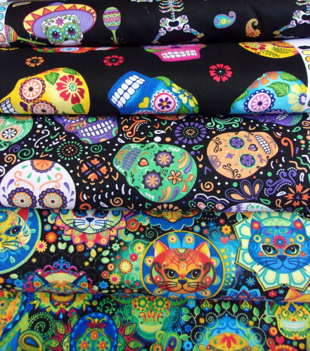 Sugar Skulls Prints From Timeless Treasures - Day of the Dead Fabric ...