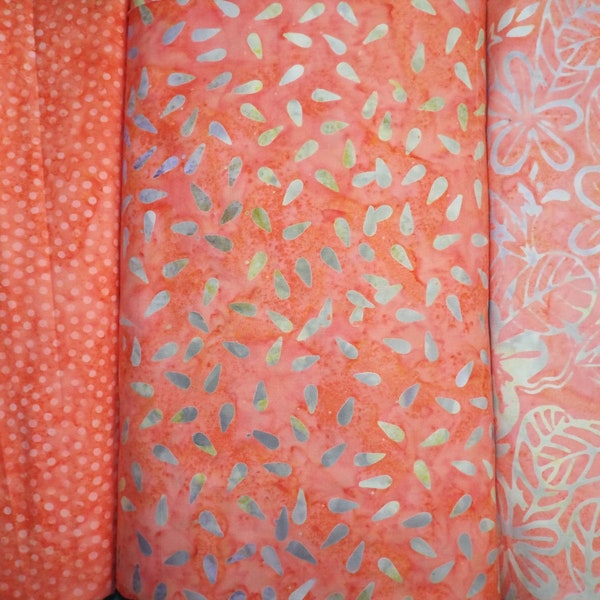 Light Orange Peach Batik Prints - 100% Cotton Hand Dyed - 3 Prints to Choose From - By the Fat Quarter, Half Yard or Yard