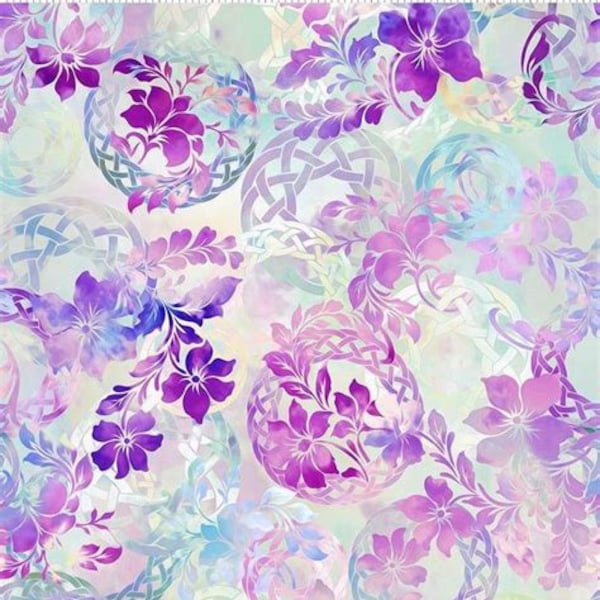 Purple Floral Celtic Print from the Unicorn Collection by Jason Yenter for In The Beginning Fabric -  By the FQ, Half Yard or Yard