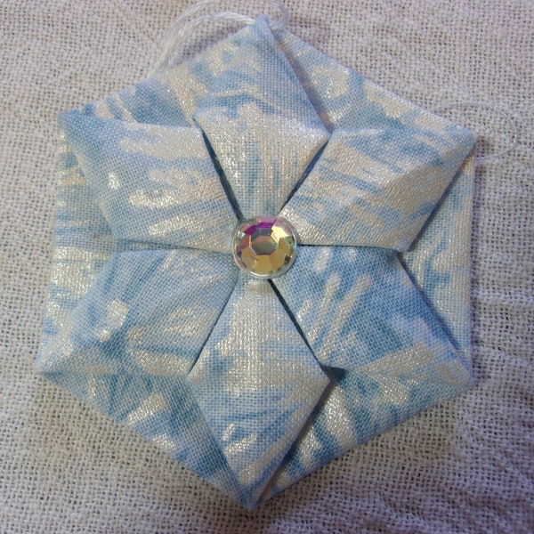 Folded Fabric Origami Ornaments - Set of 3 - Powder Blue Frost - Available in Small, Medium and Large