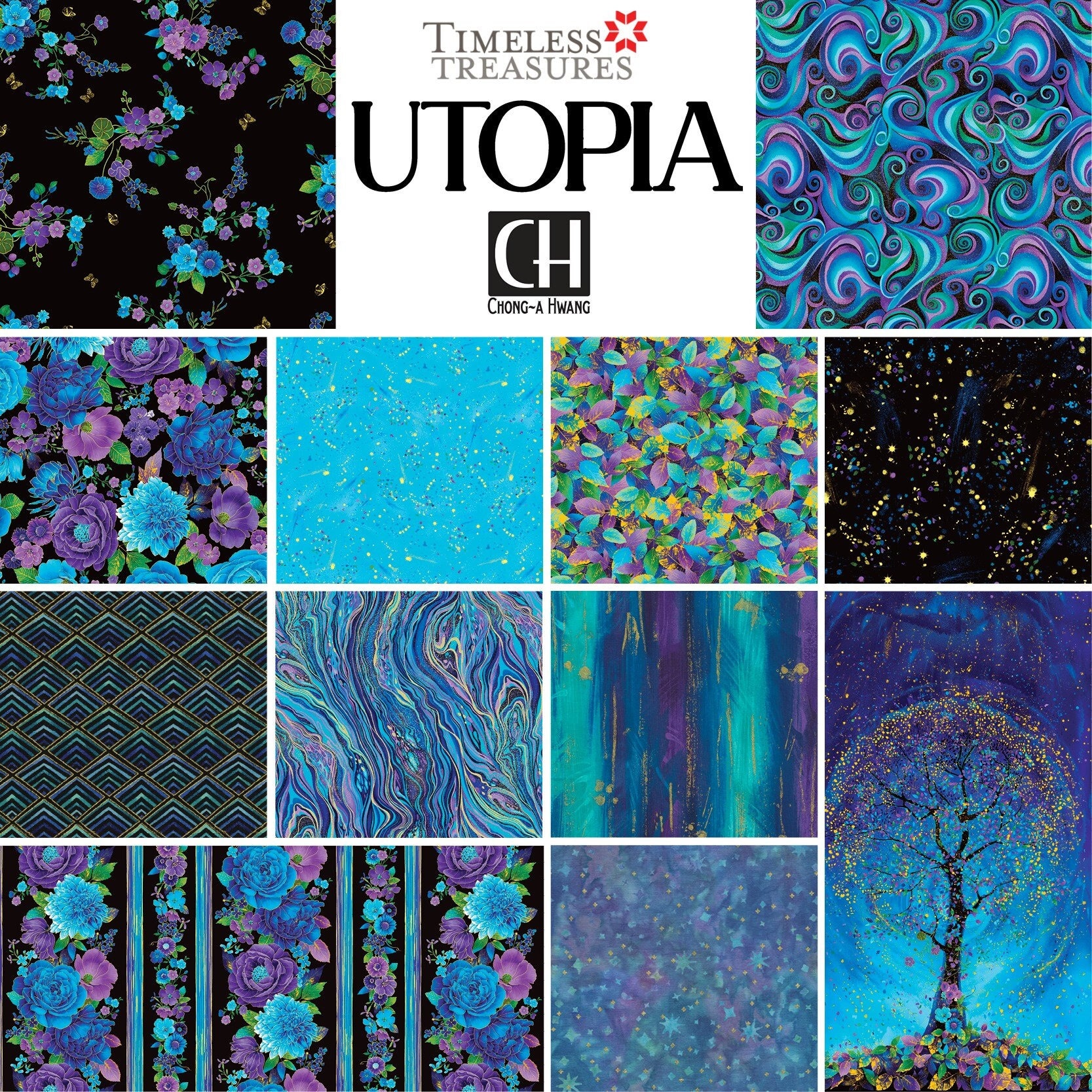 OFERTA - Fat Quarters precortados de la línea Utopia Quilting de Chong-A Hwang para Timeless Treasures - Tela 100 % algodón