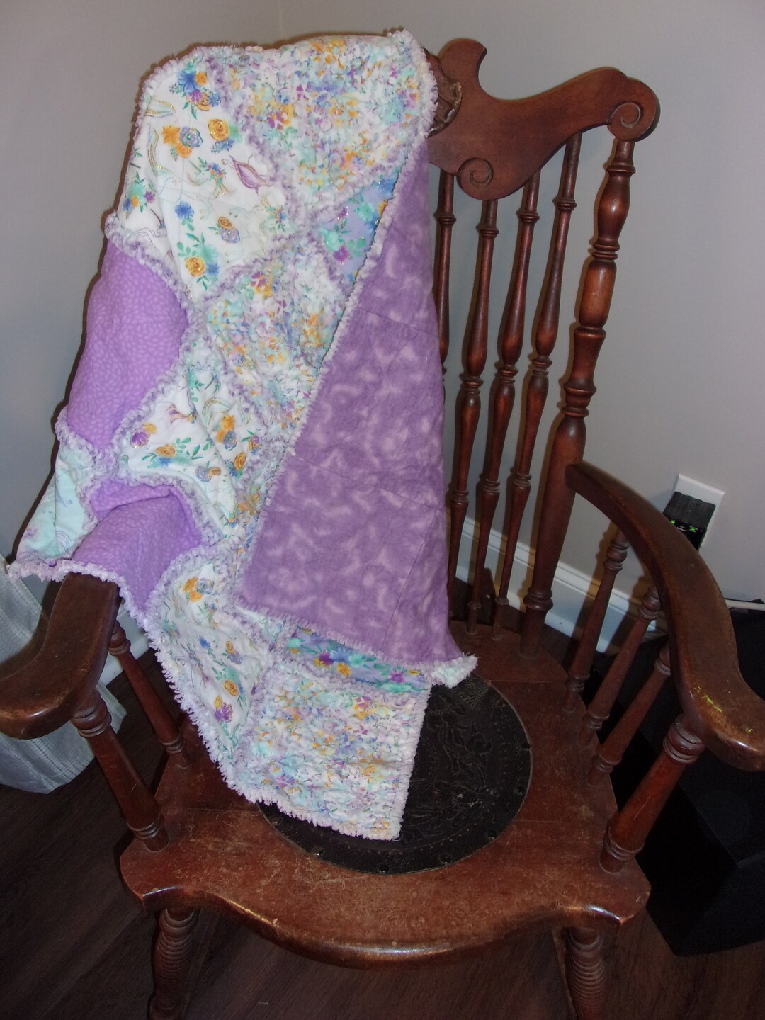 Kid's Rag Quilt Lap Throw 3 Layers of 100 Cotton Purple and Teal