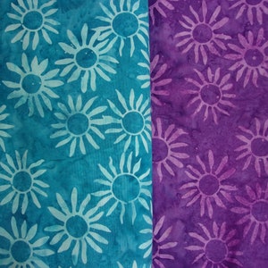 Sunburst Print Batik - 100% Cotton - Hand Dyed - Choice of Vibrant Blue or Purple - By the Fat Quarter, Half Yard or Yard
