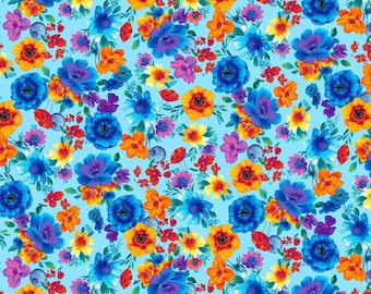 Floral Print by Chong-A Hwang for Timeless Treasures from the Glow Collection - 100% Cotton Fabric - By the Half Yard
