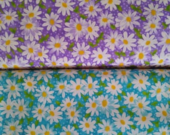 Packed Daisy Prints on 100% Cotton from Hi-Fashion Fabrics.  Purple or Blue/Teal.  1/2 Yard or Yard  **ALL shipping overages refunded**