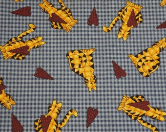 Cute Vintage Gingham Cat print - 100% Cotton Fabric.  One Fat Quarter Available