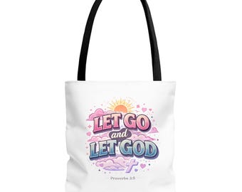 Let Go and Let God Tote Bag | Inverted Text Cross Design