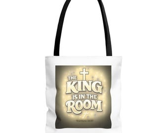 The King Is In The Room Tote Bag | Inverted Text Cross Design