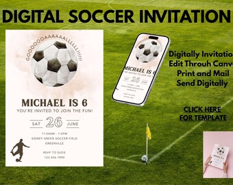 Soccer Birthday Digital Invitation for Young Boy or Girl