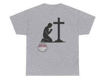 Devil Get Behind Me | Praying Silhouette Cross T-Shirt | Christian Faith Tee