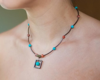 Colourful Boho Necklace | Free Spirit Necklace | Turquoise and Copper Necklace | Tropical Necklace | Beachy Jewellery | Natural Jewellery