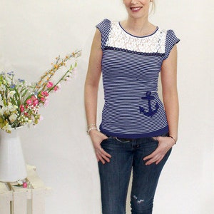 maritim-Shirt Mari ringel, Anker, Meer, Spitze Bild 1