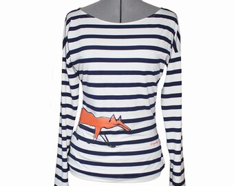 Shirt Ede with Fox, Stripes Blue white, Maritim