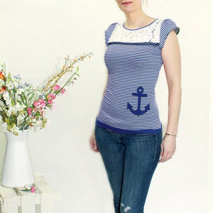 maritim-Shirt Mari ringel, Anker, Meer, Spitze Bild 3