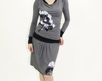 Jersey Dress "Ginkgo"-Black and white