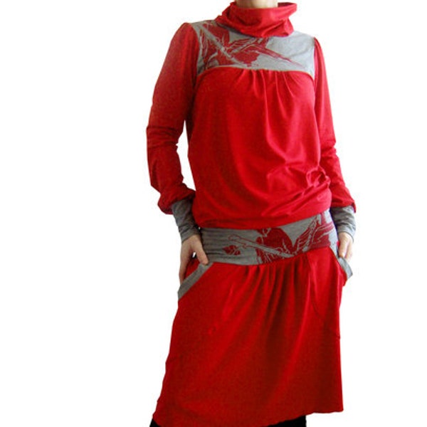 lässiges Jerseykleid-rot-großer Kragen