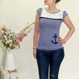 maritim-Shirt Mari ringel, Anker, Meer, Spitze Bild 2