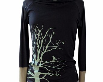 Kapuzen pullover_Baum_schwarz-oliv, Hoodie