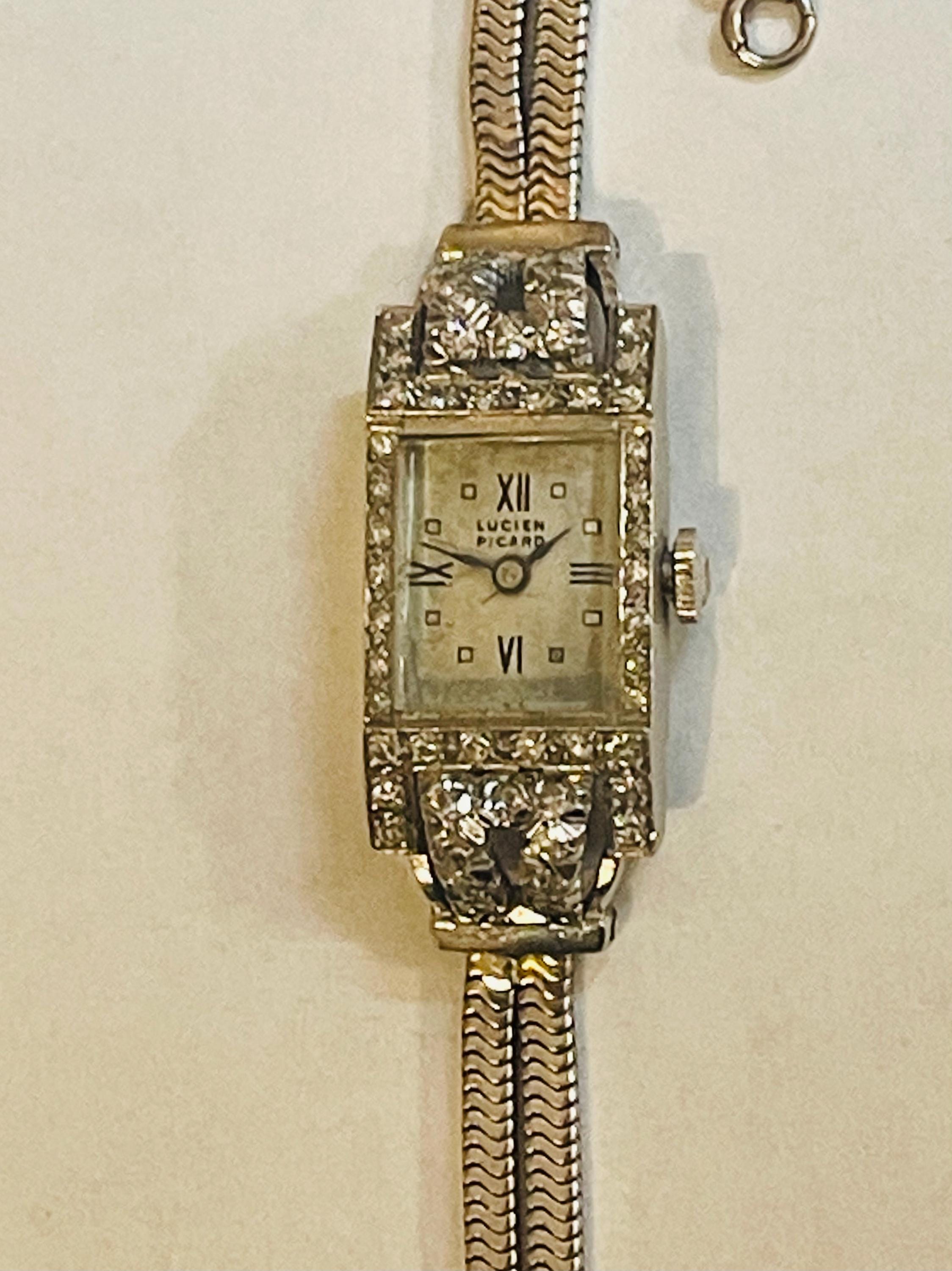 Lucien Picard Womens Watch Platinum Case Diamond Art Deco Swiss Hand Wind Petite 1970 main image 2
