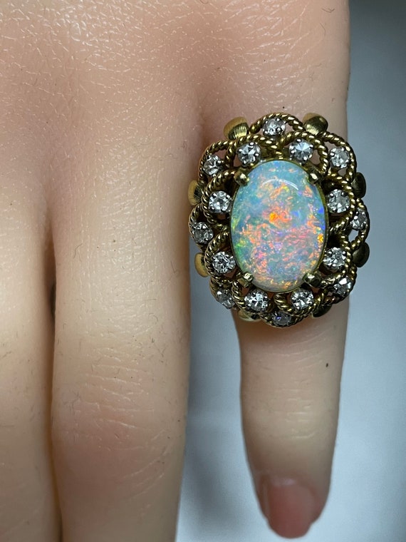 14K Gold Opal and Diamond Ring