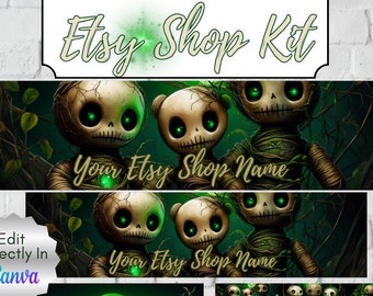 Halloween Etsy Banner Canva Template, Etsy Store Branding, Halloween Etsy Store Cover, Spooky Shop Branding, Digital Printable Etsy Shop Kit