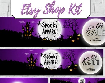 Halloween Etsy Banner Canva Template, Etsy Store Branding, Halloween Etsy Store Cover, Spooky Shop Branding, Digital Printable Etsy Shop Kit