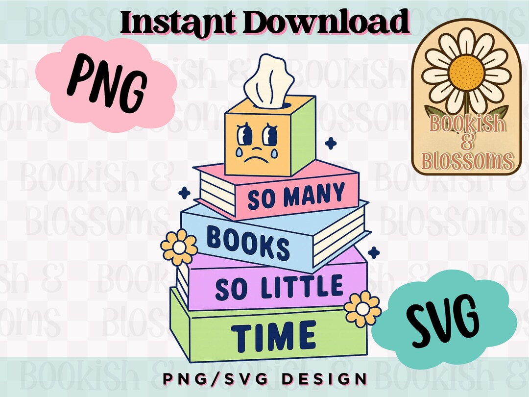 So Many Books Bookish Clock PNG SVG – Enemies to Lovers Girly Theme ...