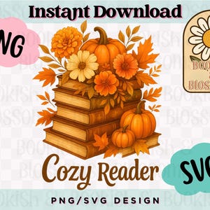 Cozy Reader Png – 20 Free PNGS - spooky season Png, Halloween Png, autumn Png, pumpkin Png, book lovers Png, booklover fall Png, TBR PNG