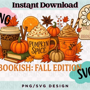 Bookish Fall Png – 20 Free PNGS - spooky season Png, Halloween Png, autumn Png, pumpkin Png, book lovers Png, booklover fall Png, TBR PNG