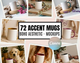 72 Accent Mug Mockup Boho Cup Mockup Aesthetic Accent Coffee Mug Mockup Bundle Yellow Pink Purple Blue Black Navy Orange Red 11oz Mockup