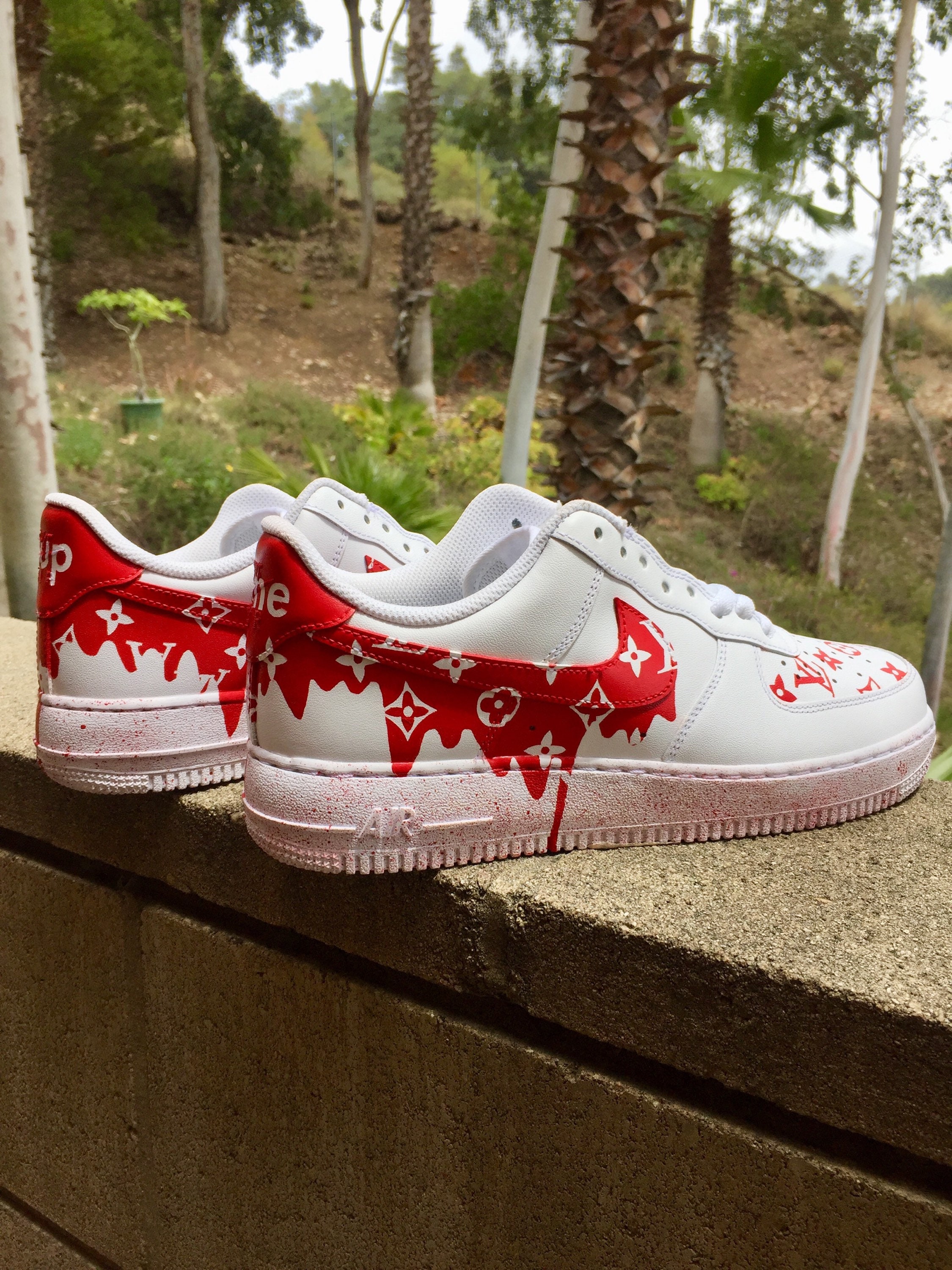 Red Supreme LV Custom Nike Air Max Shoes White - Bandana Fever