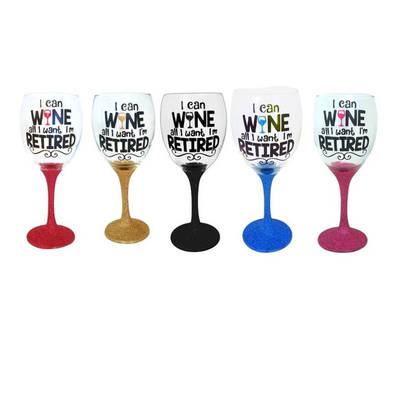 Retirement glitter wine glasses pension gifts inspirational Etsy