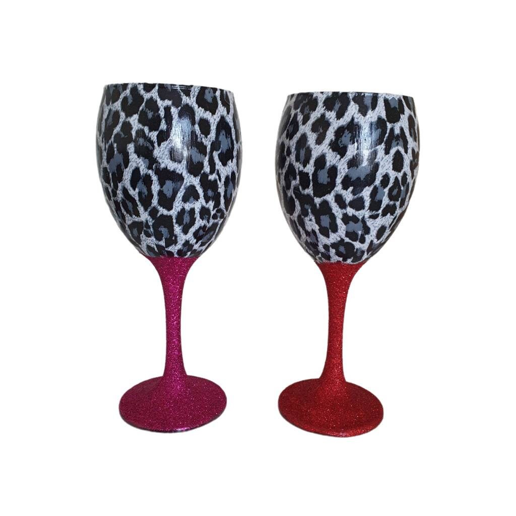 Leopard Print Wine Glasses Glitter Glass Animal Print Etsy UK