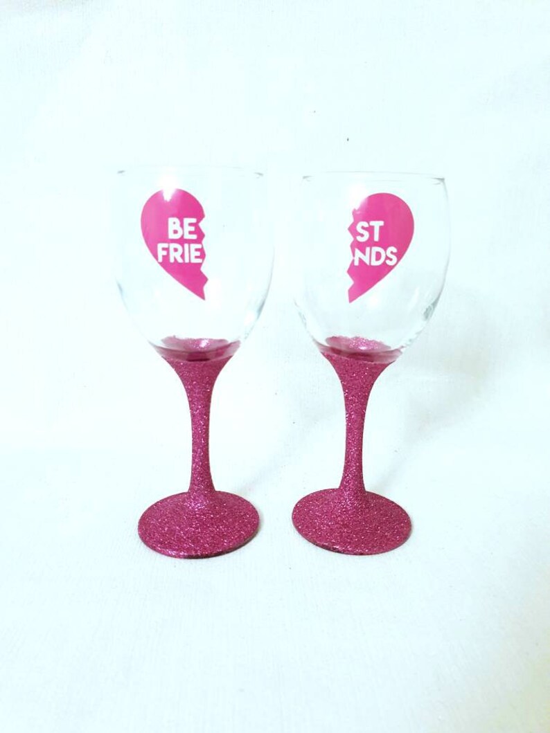 Best friends glitter wine glasses bff split heart moving Etsy